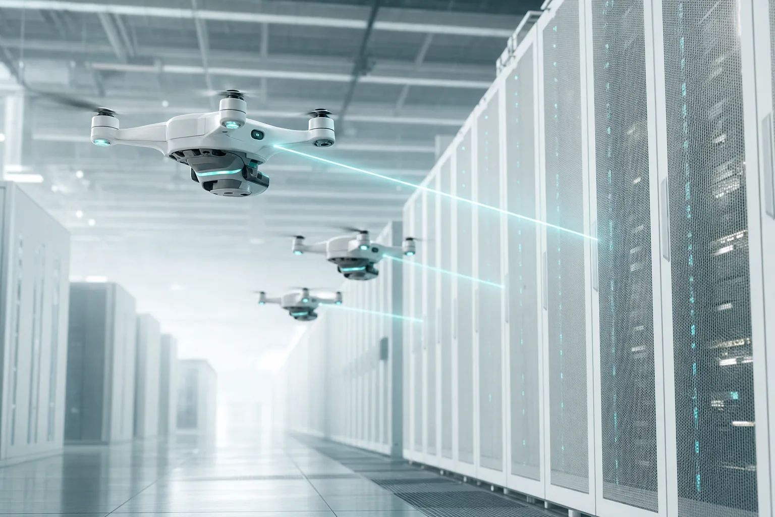 Autonomous inspection drones scanning server racks in a data center
